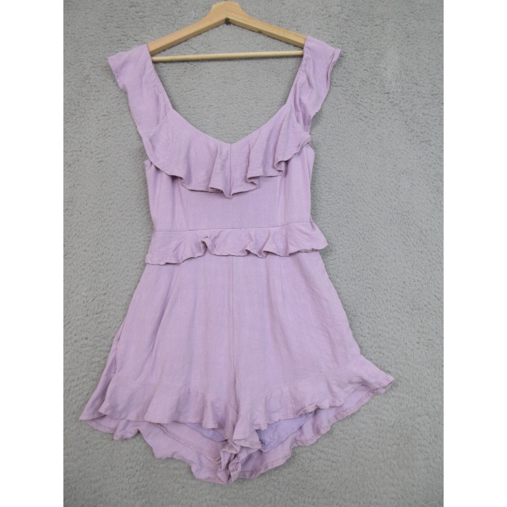 Alli Rose Romper Womens‎ S Purple Linen Ruffled Kidscore Kawaii Fairycore whimsy